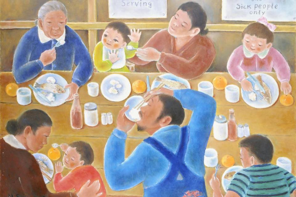 painting of family at mess hall